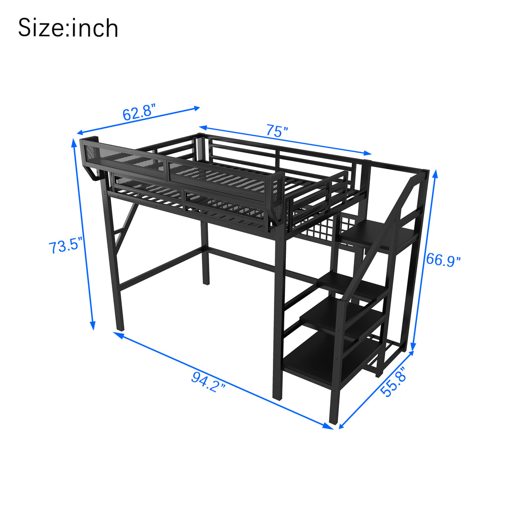 Full Size Loft Bed with Charging Station