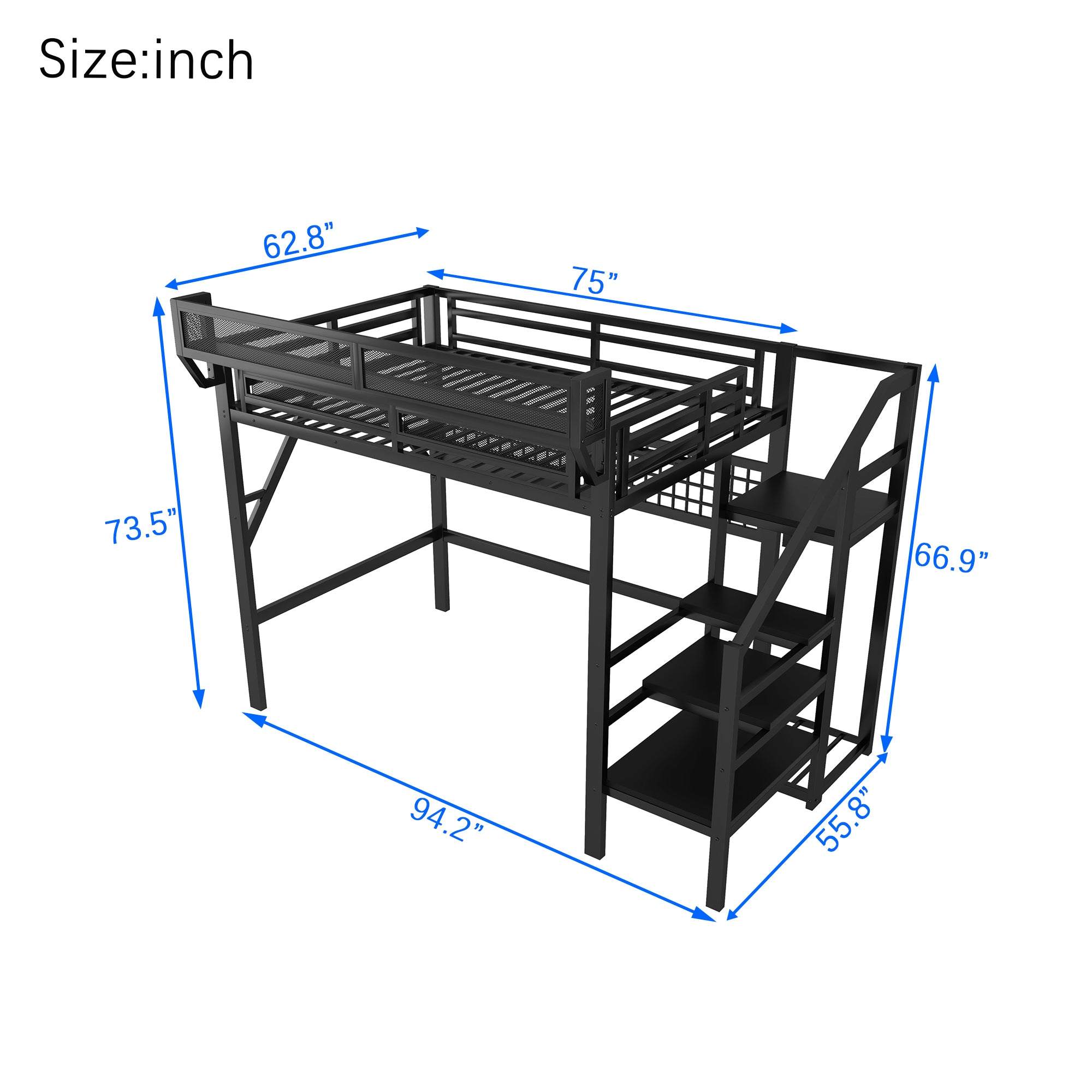 Full Size Loft Bed with Charging Station