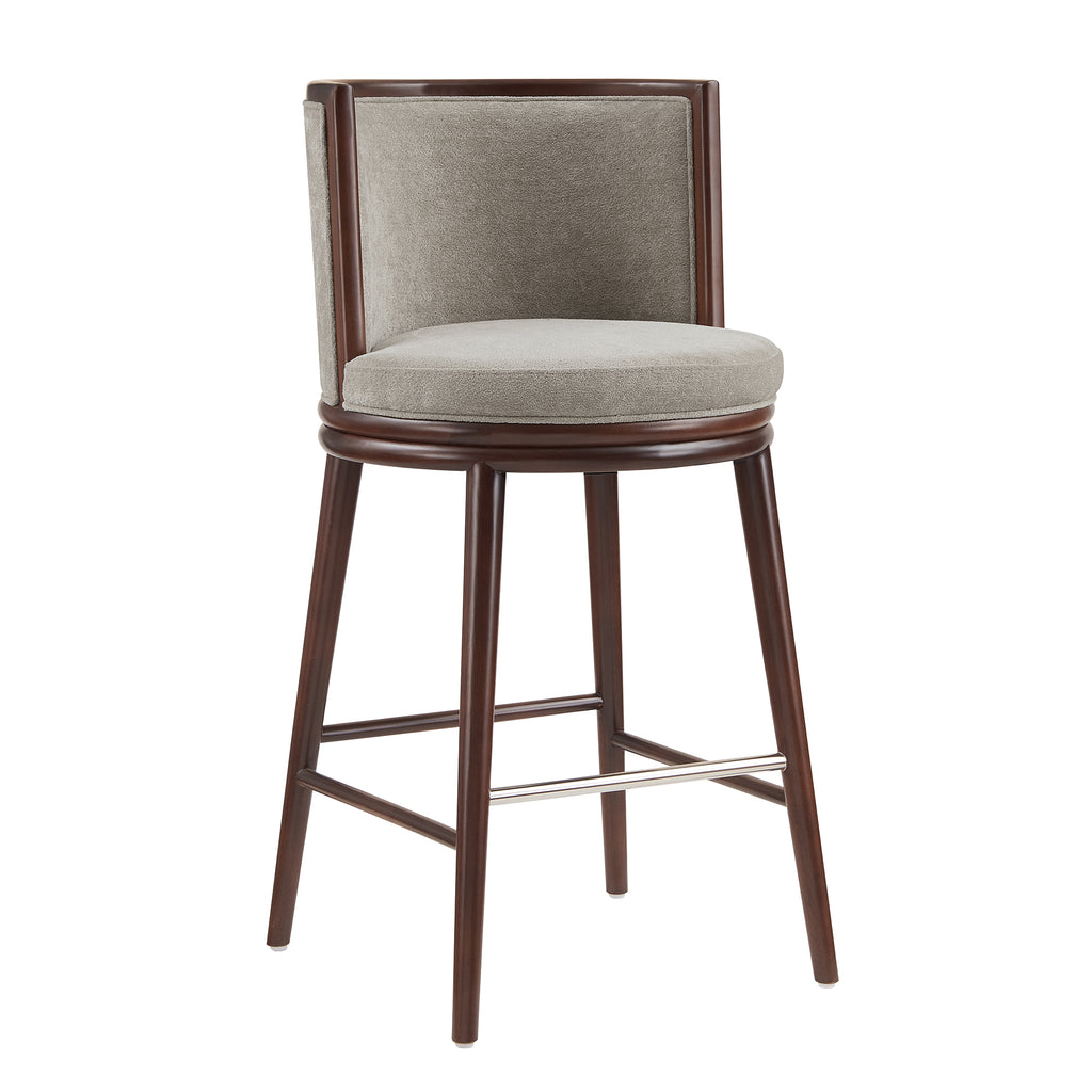 Evalyn Dove Textured Chenille Barstool with Beech Wood Legs