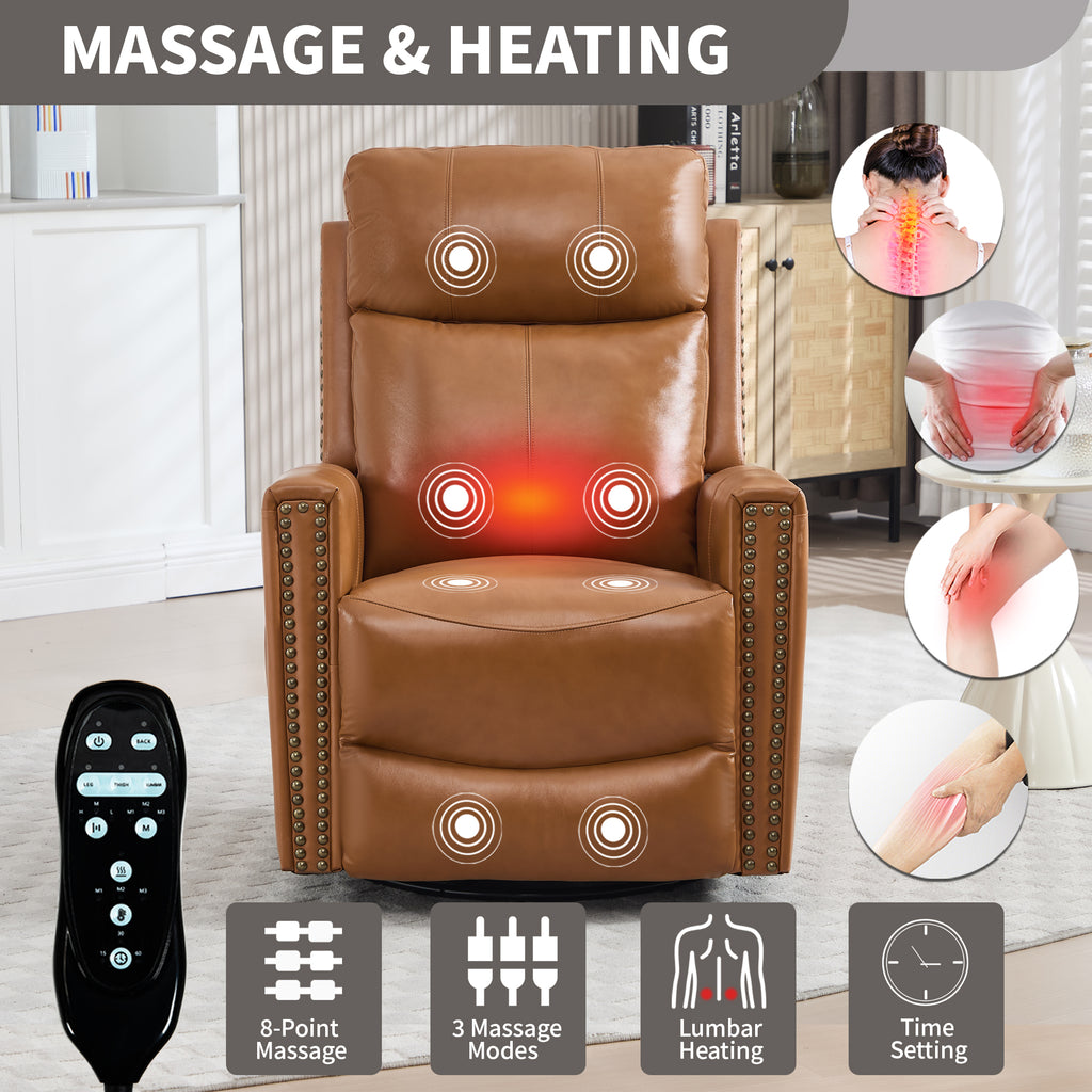 Genuine Leather Heat Massage Manual Recliner Chair