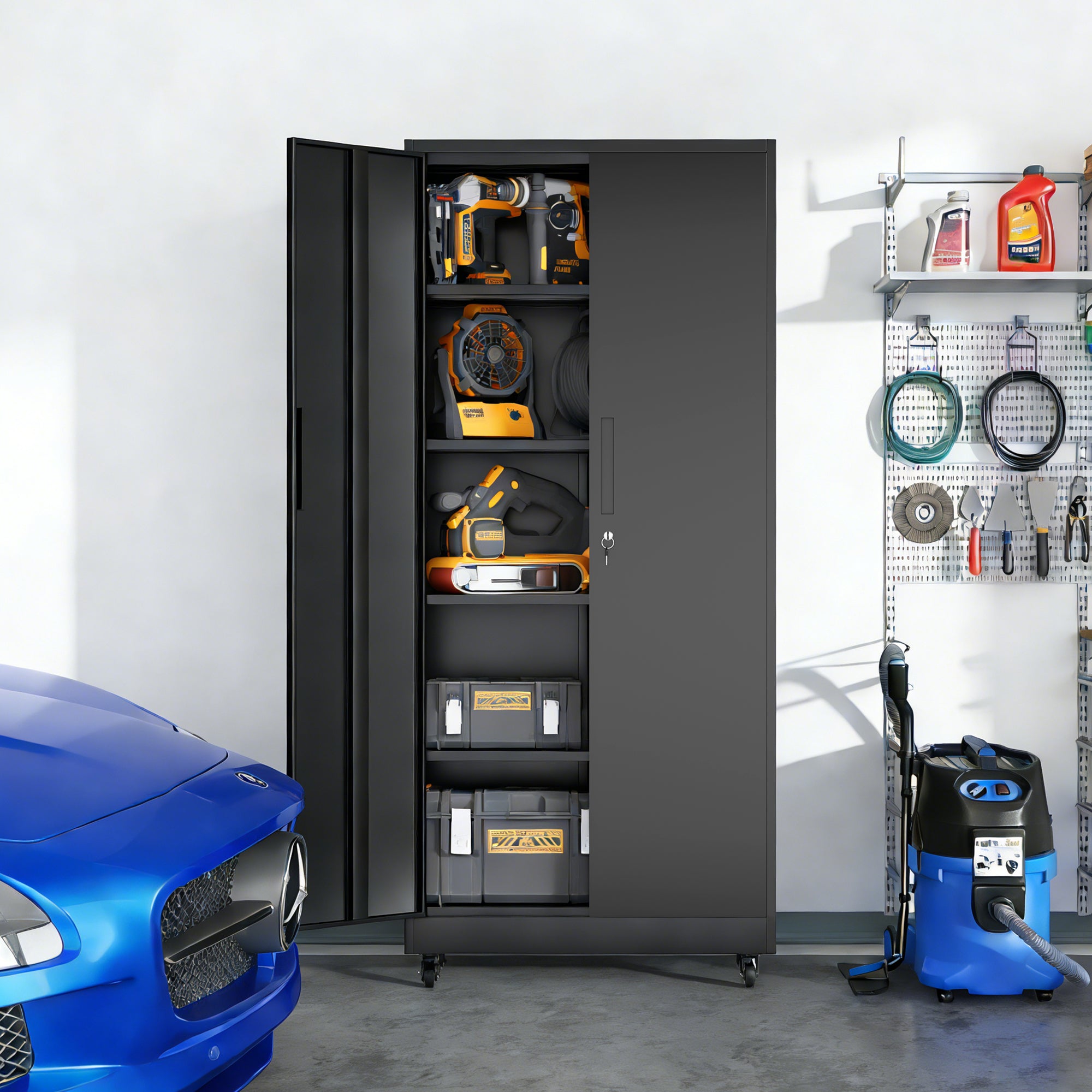 Garage Storage Cabinet with Wheels and Lock