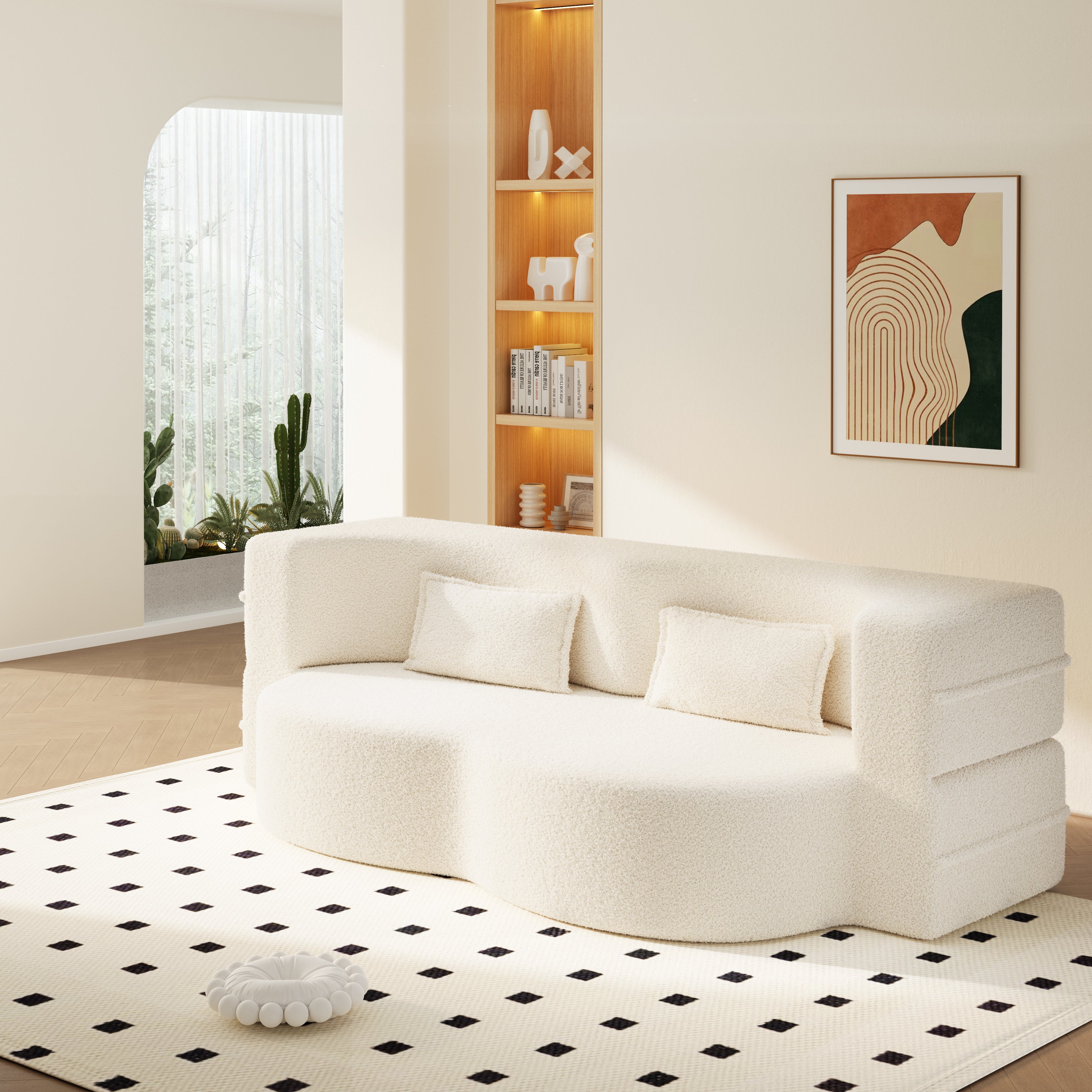 Modern Floor Sofa with Twin Size Folding Mattress