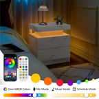 Modern LED Bedside Table Cabinet - White Stone