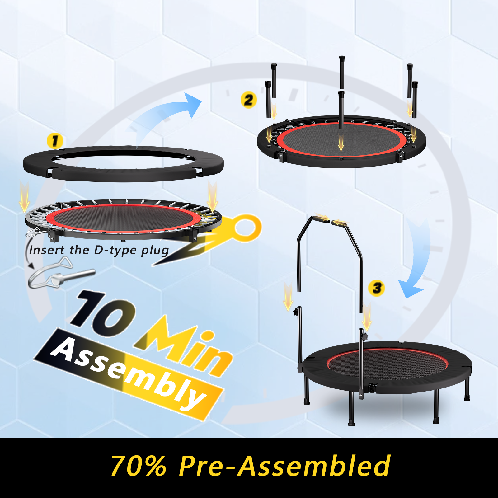 40 Inch Foldable Trampoline with Handle - Standard Spring - Black