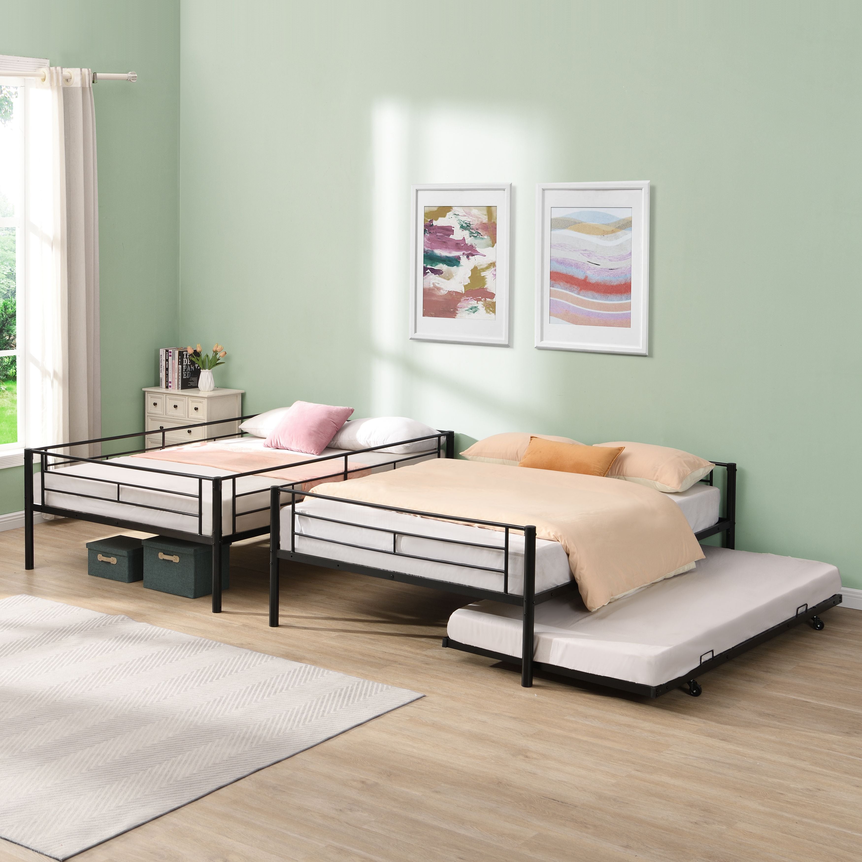 Full Over Full with Trundle Metal Bunk Bed