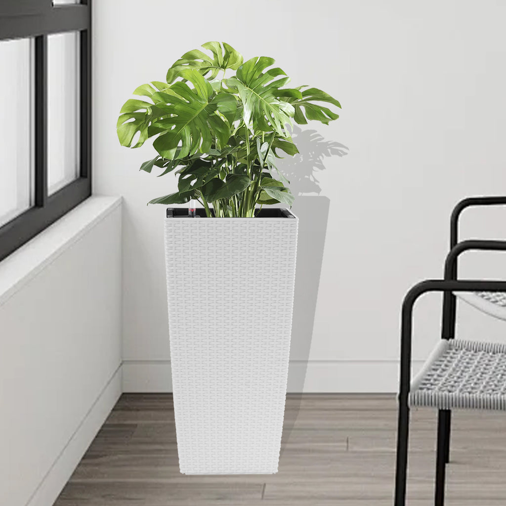 Indoor/Outdoor Modern Faux Rattan Design Square Planter