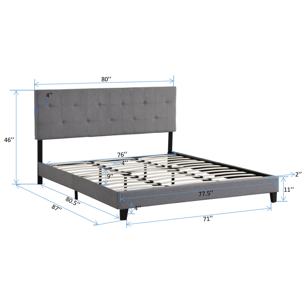 King Size Upholstered Platform Bed Frame with Button Tufted