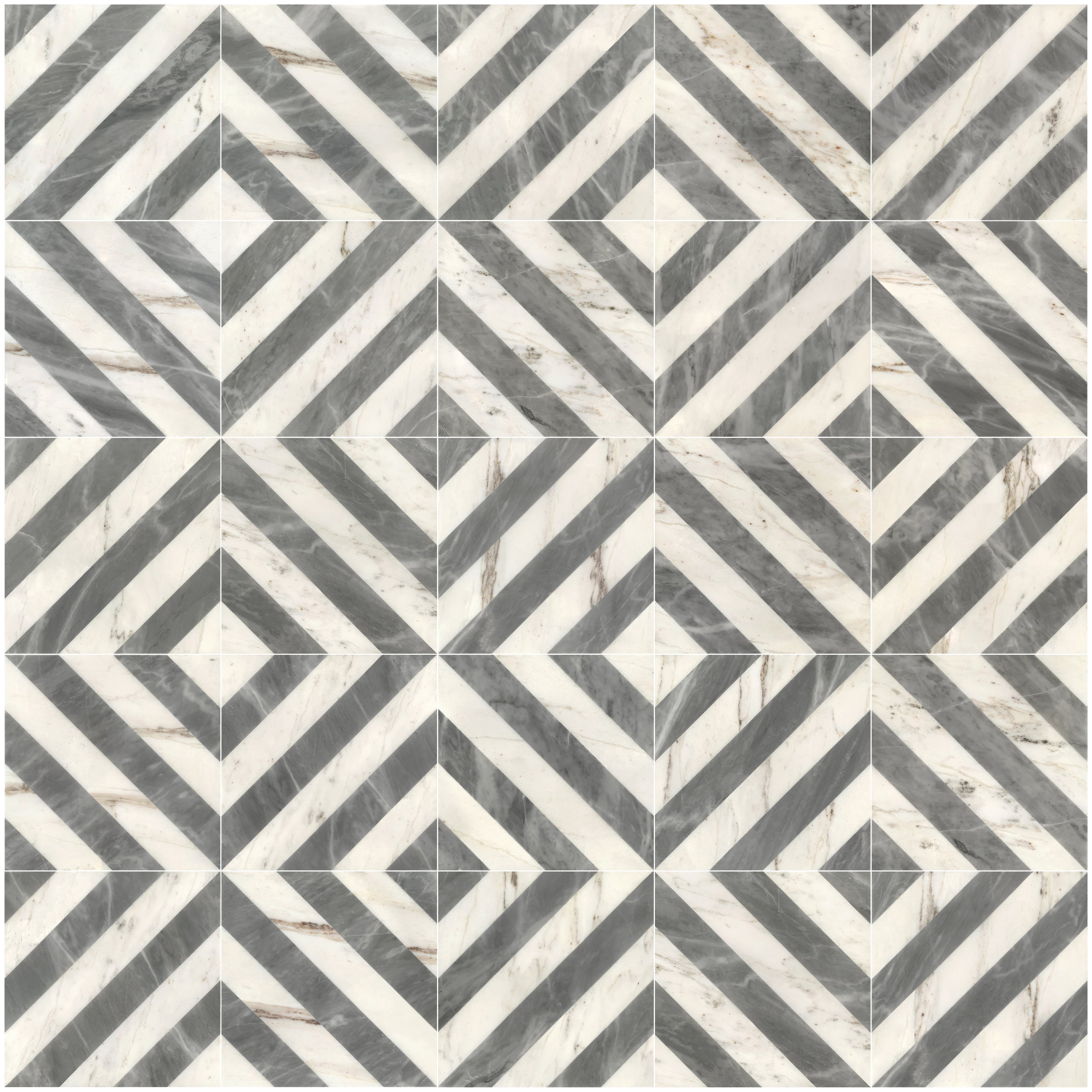12x12 Waterjet Polished Marble Tile - White & Gray