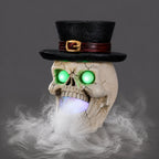 LED Light-Up Skull with Top Hat & Mist Maker Halloween Decoration
