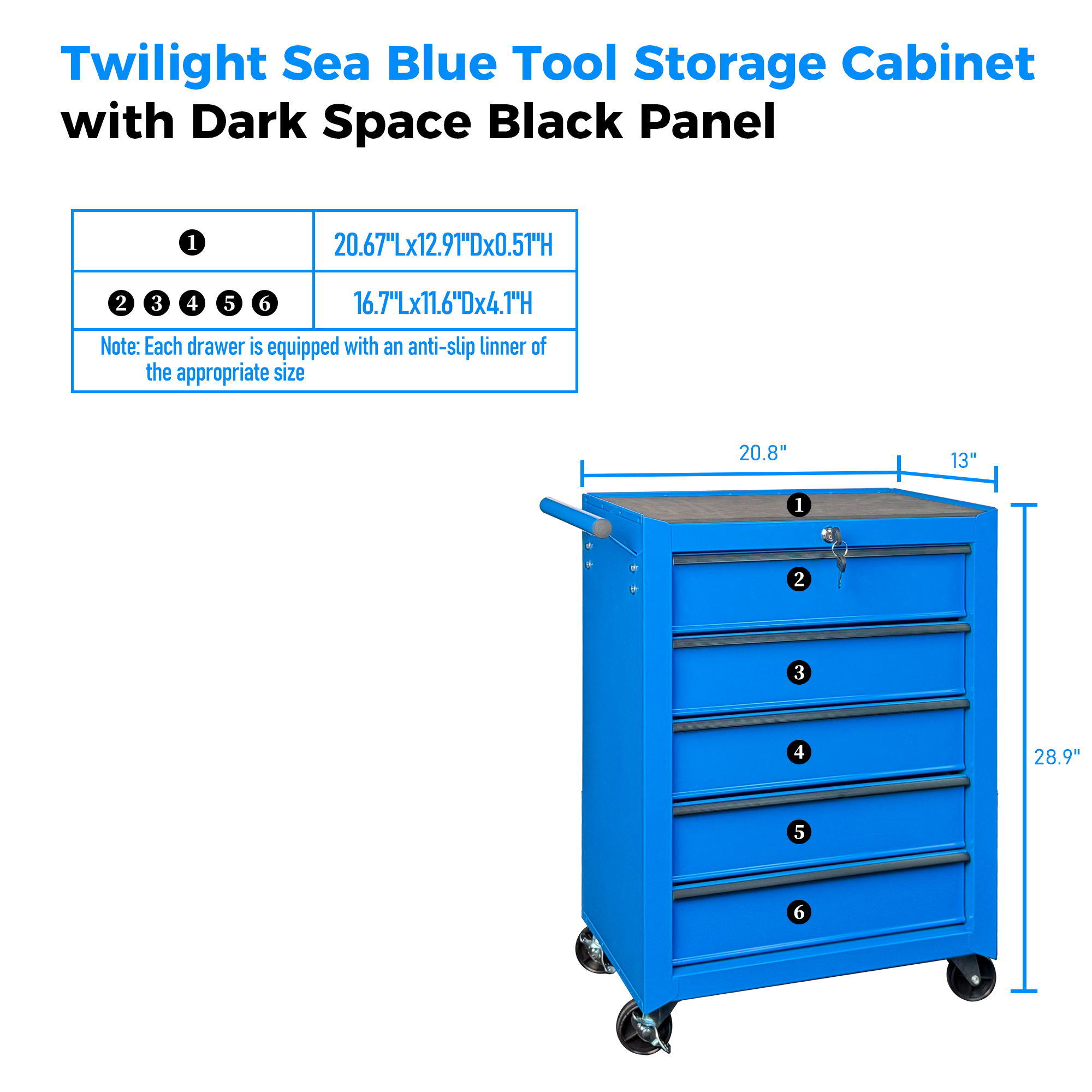 Rolling Metal Tool Chest with 5 Drawers