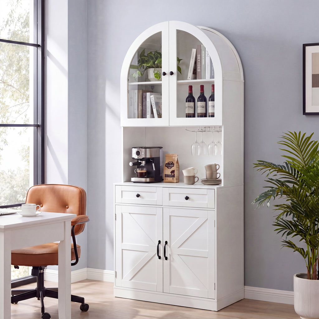 75" Farmhouse Tall Arched Pantry Cabinet
