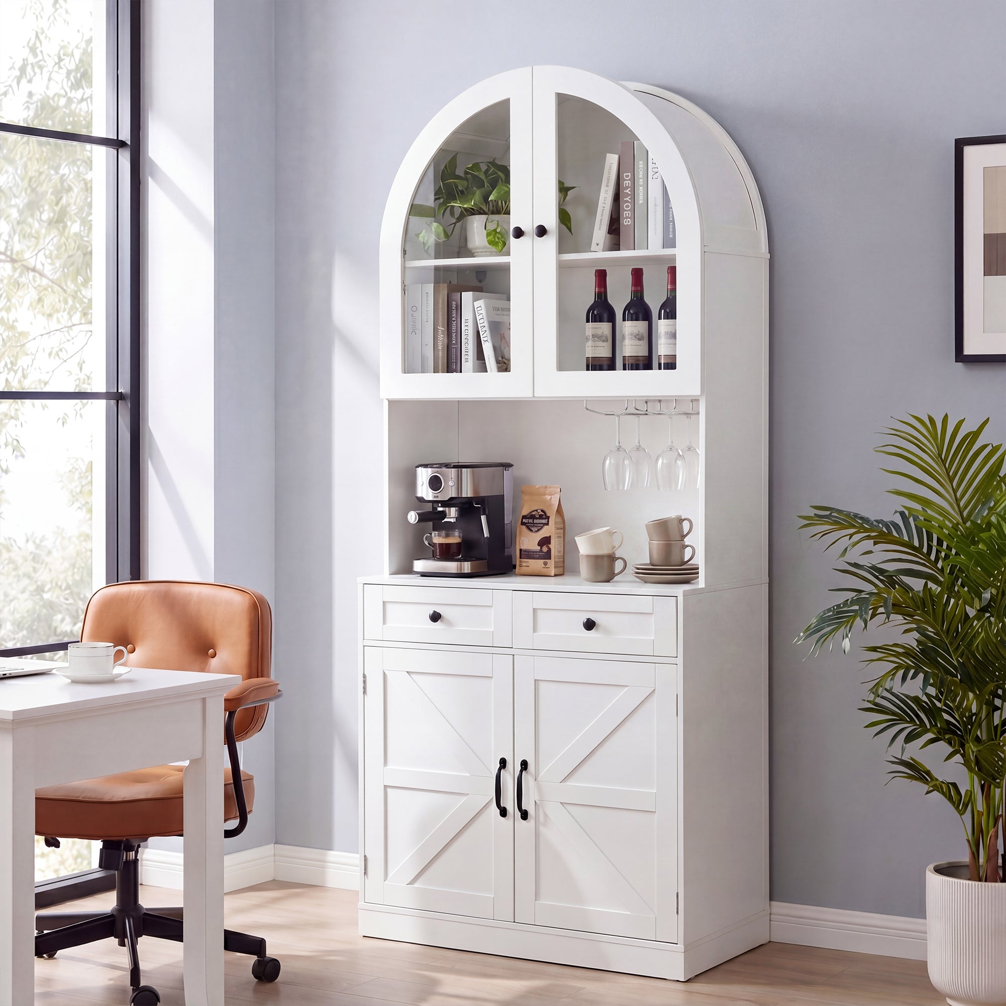75" Farmhouse Tall Arched Pantry Cabinet