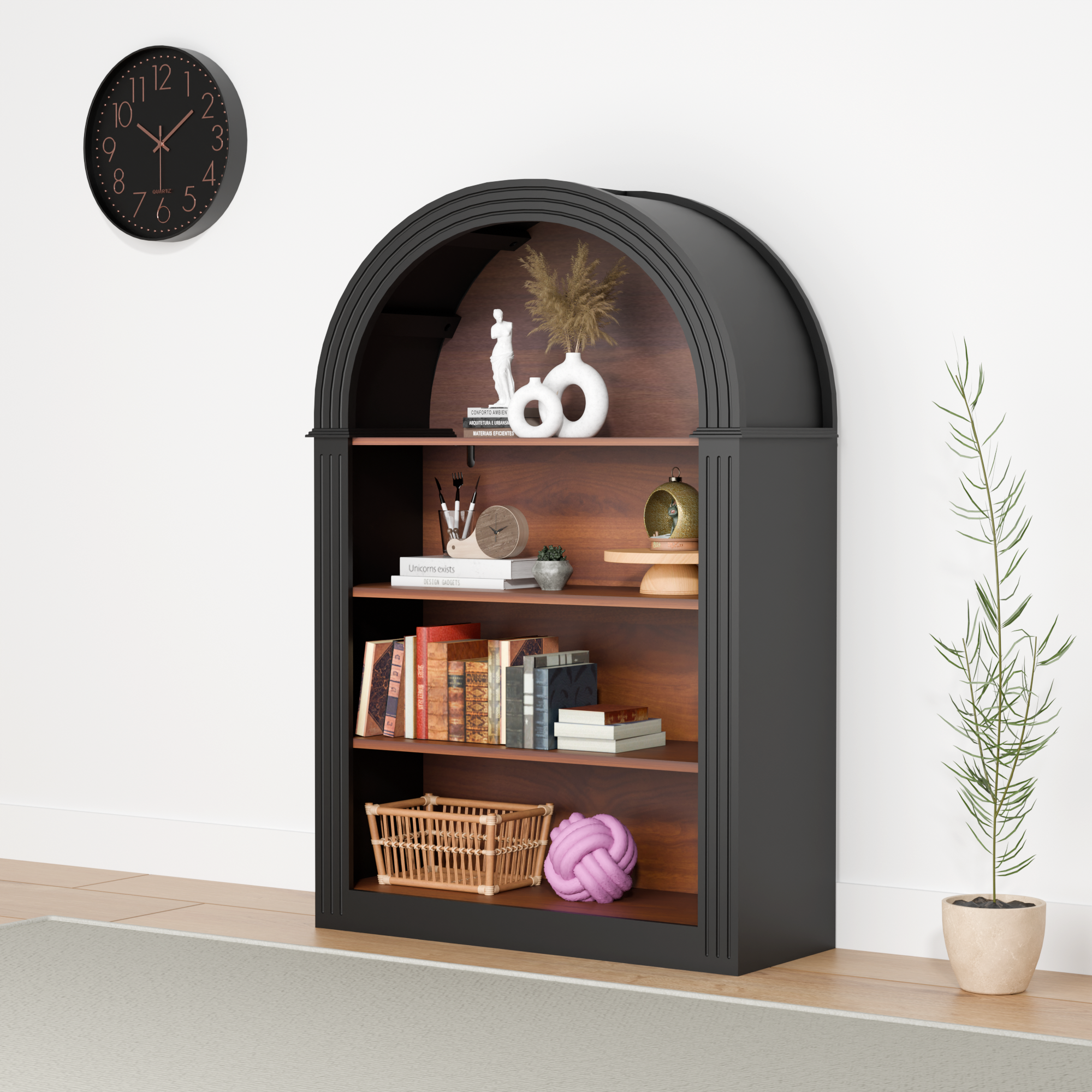 4-Shelf Tall Bookshelf in Black