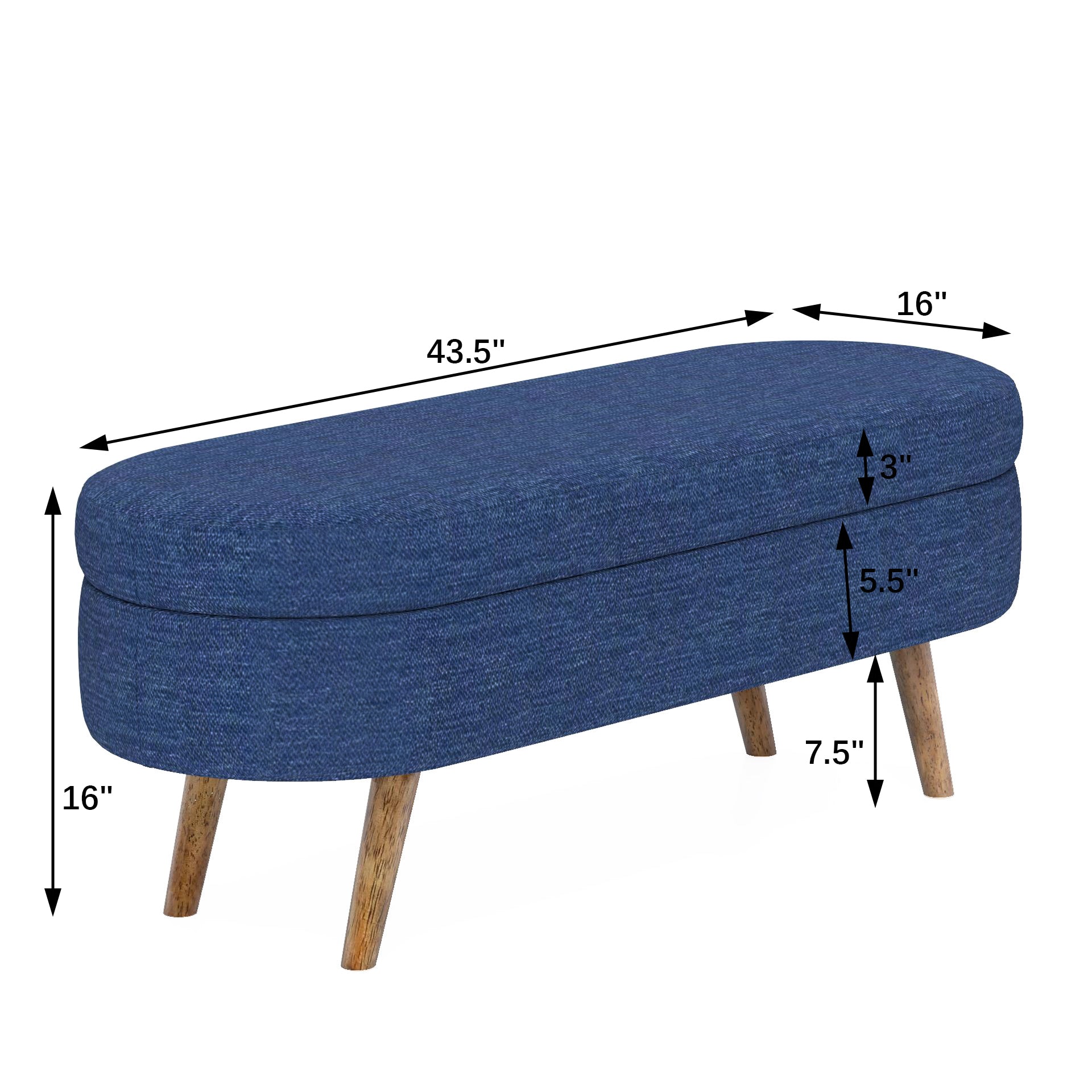 Blue Oval Storage Bench with Rubber Wood Legs