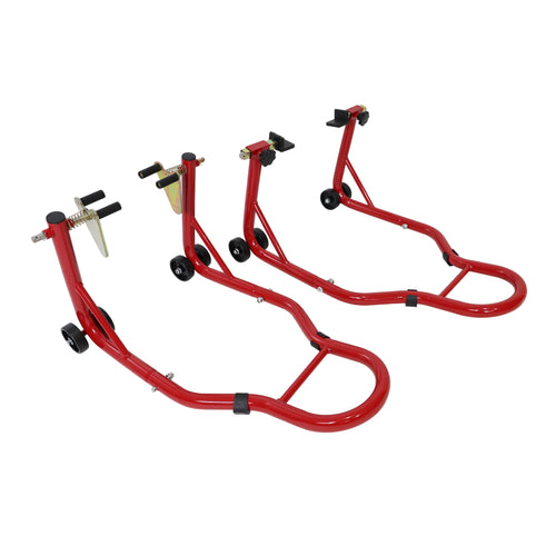 Motorcycle Stand 1000LB Sport Bike Front and Rear Wheel Lift Swingarm Paddock Stands, Red