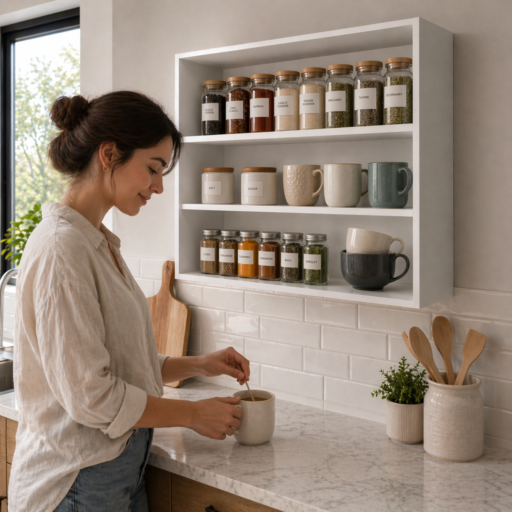 Chinle Wall Cabinet in Melamine with Open Storage