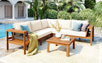 GO 4 Pieces Outdoor Acacia Wood Sofa Set with Coffee Table