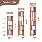 Solid Wood Rotating Bookshelf on Wheels - 4 Tier