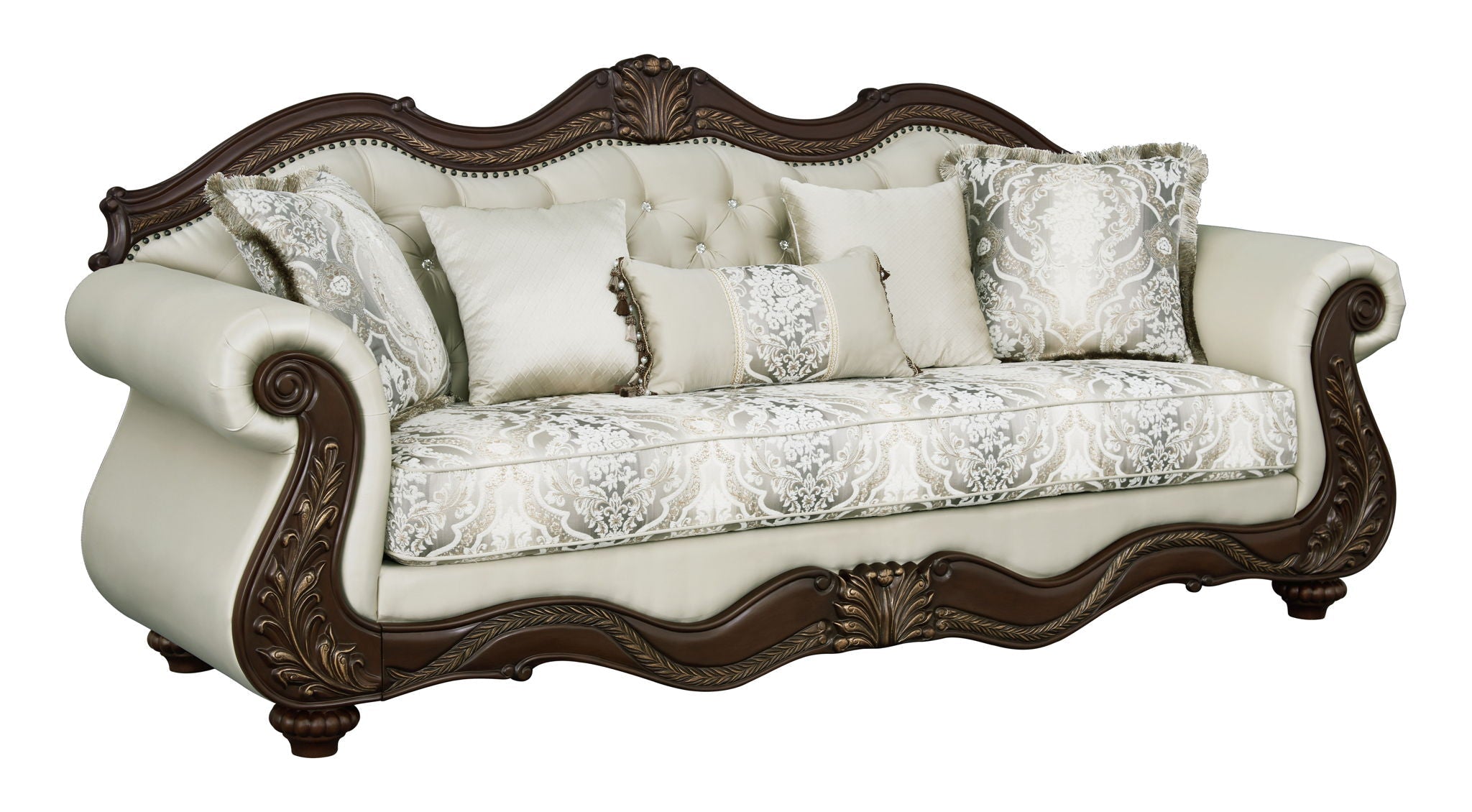 Pierce Sofa With 5 Pillows - Beige / Cherry