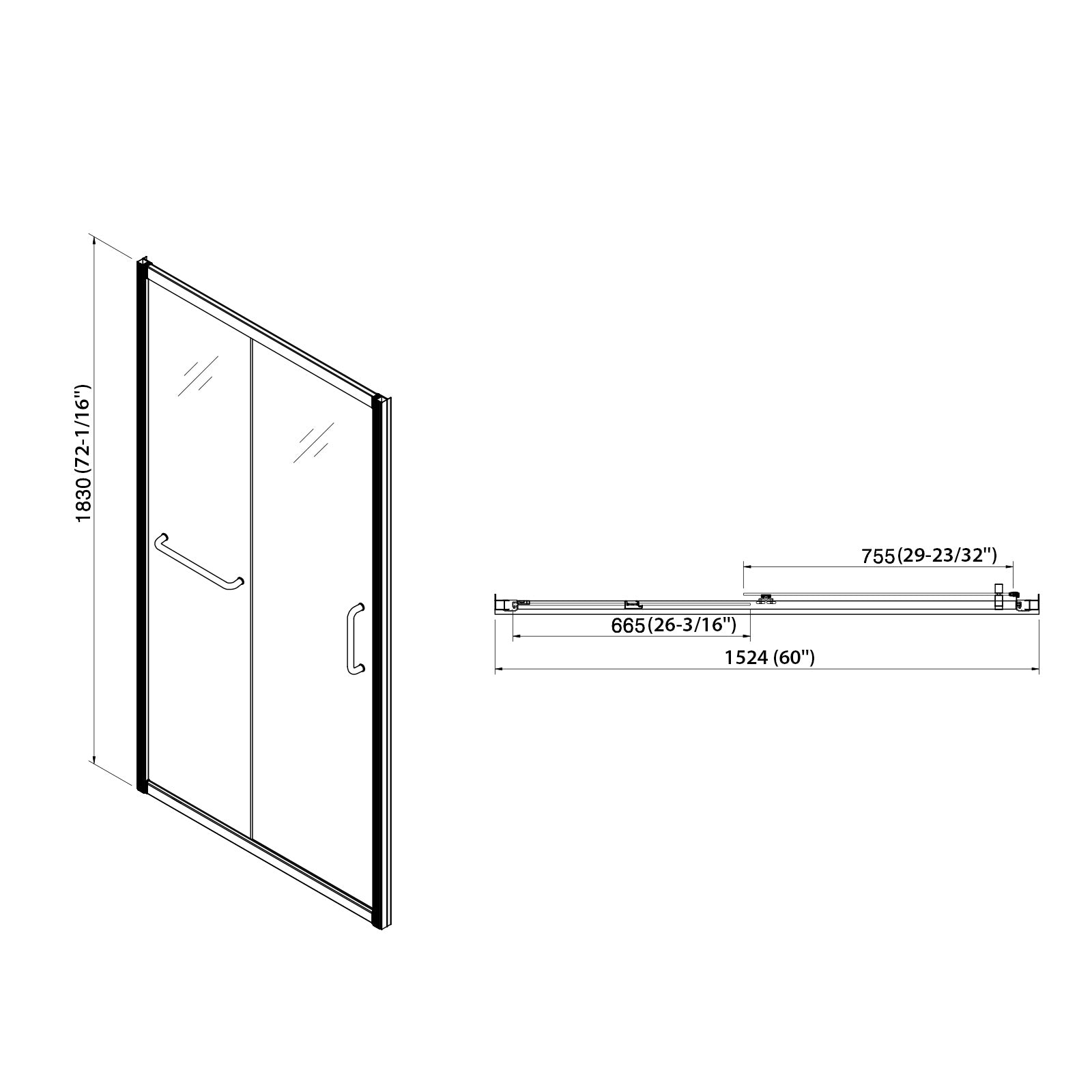 Shower Door 60" W x 72" H Single Sliding Bypass Shower Enclosure