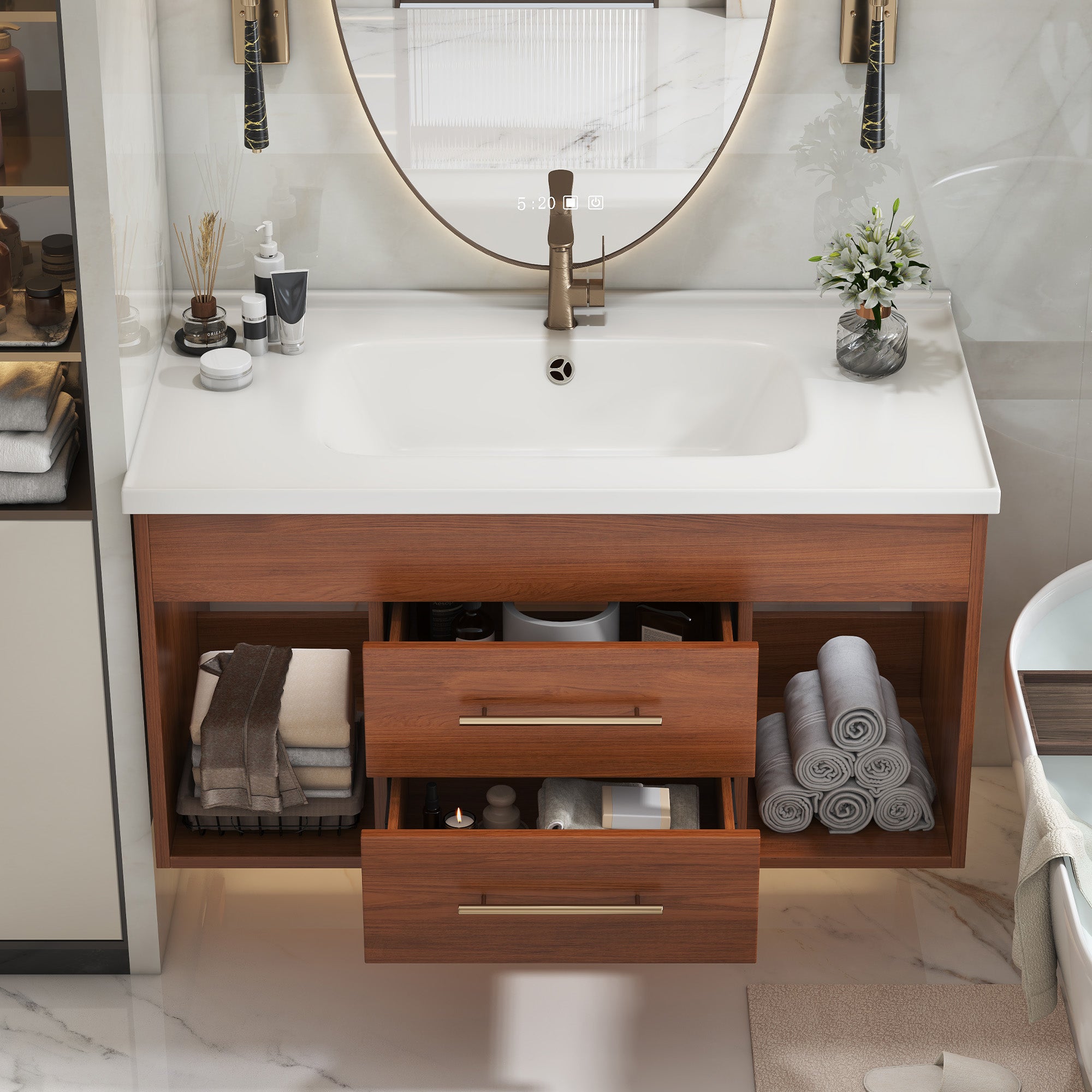 Mid-Century Modern 35.4" Bathroom Vanity with Integrated Sink