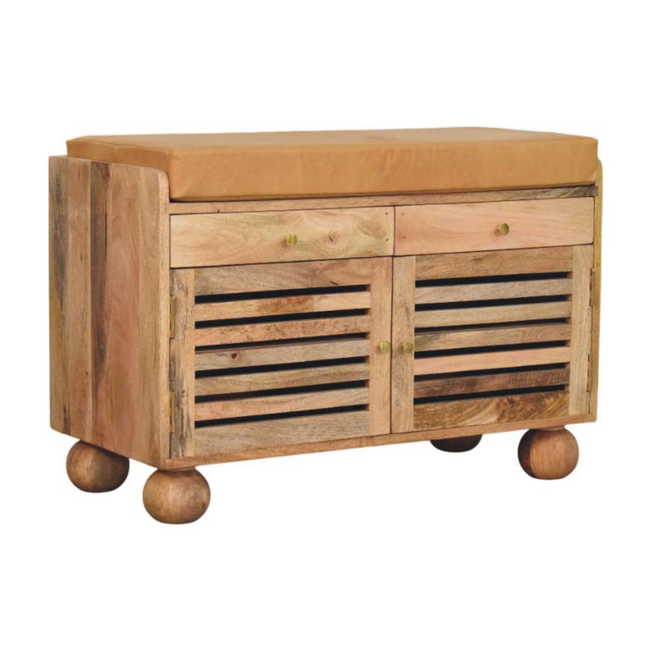 Shutter Shoe Rack: Leather Upholstered with 2 Drawers and 4 Storage Shelves