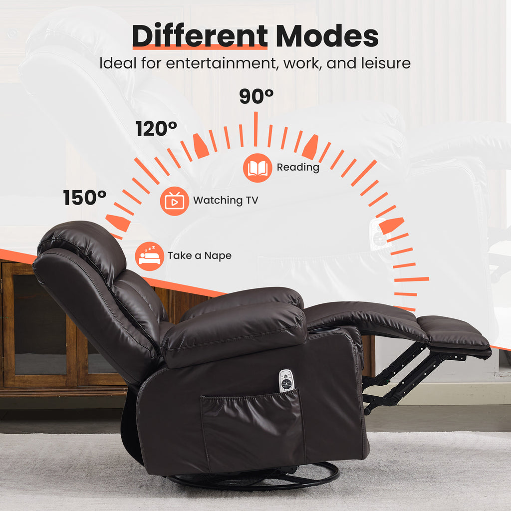 360° Swivel Rocker Recliner with Vibration Massage and Heat