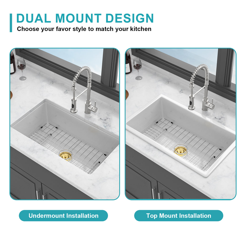 32" Undermount Single Bowl Fireclay Kitchen Sink
