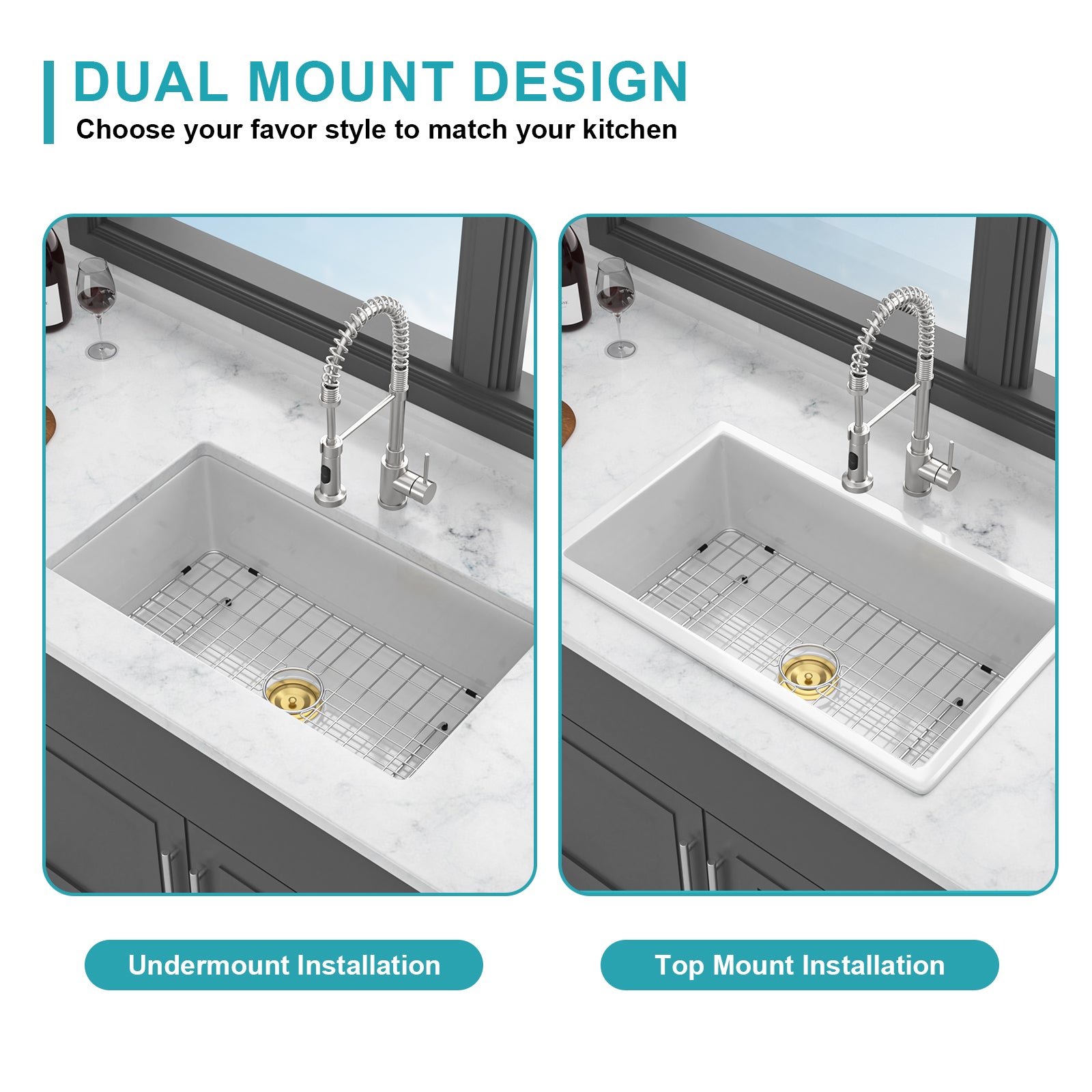 32" Undermount Single Bowl Fireclay Kitchen Sink