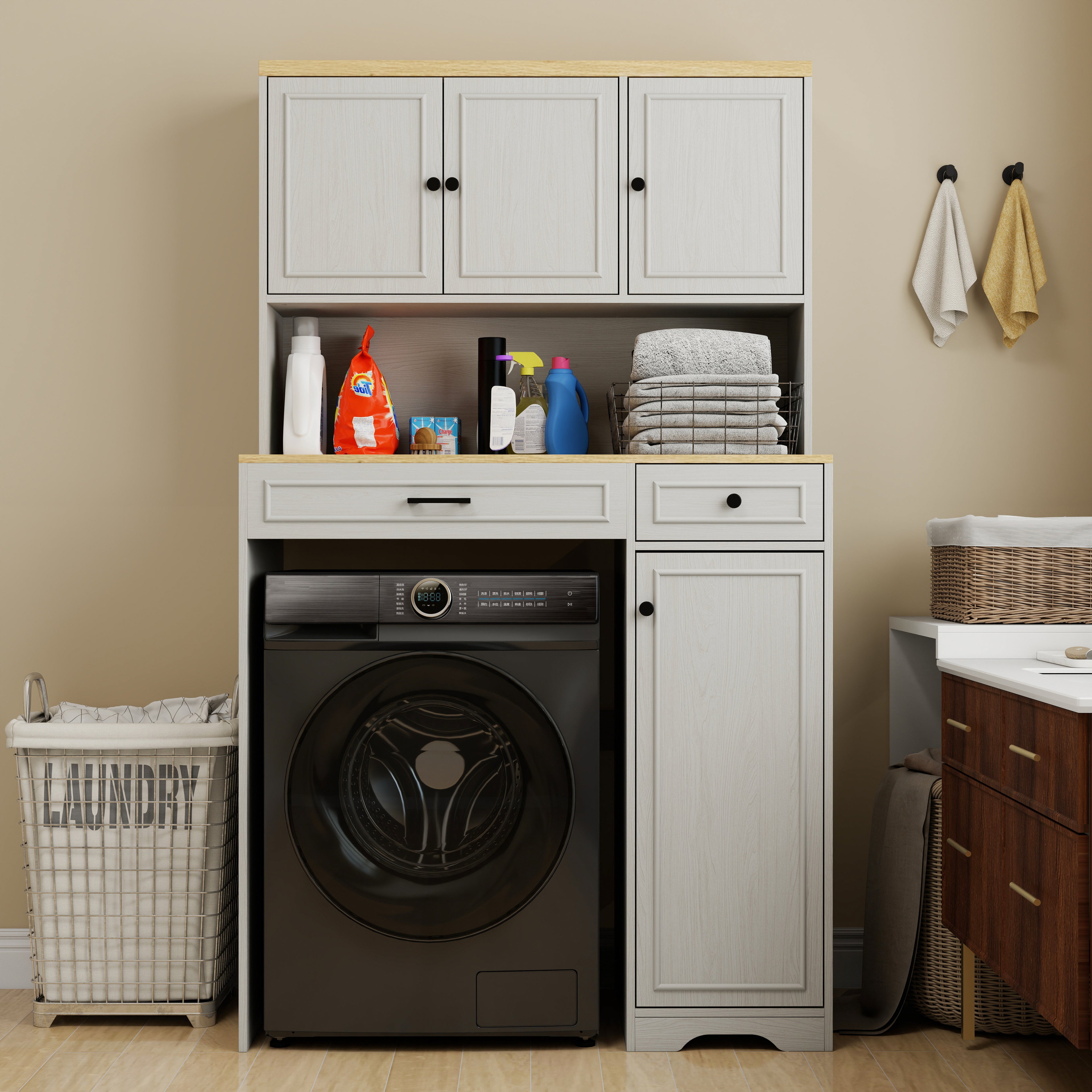 Over the Washer, Dryer and Robot Vacuum Storage Cabinet