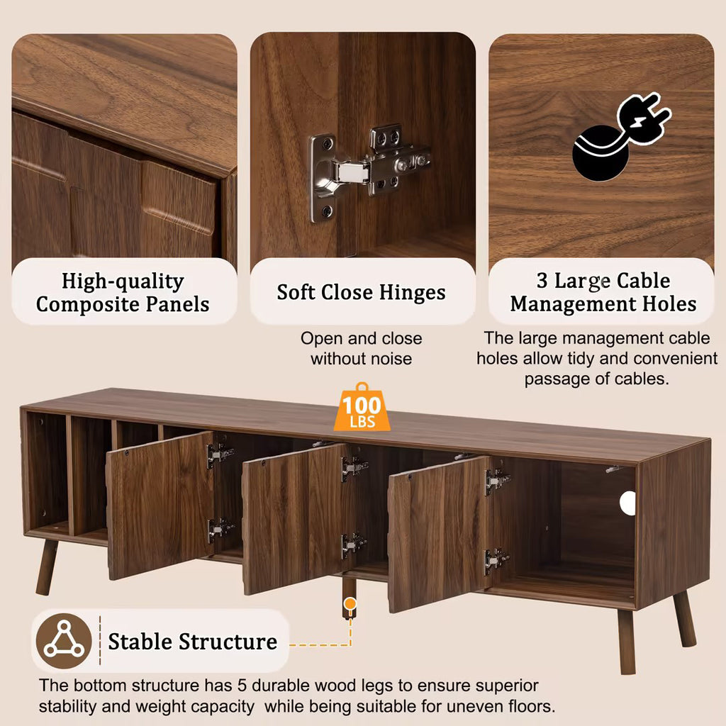 68" Mid-Century Modern TV Stand, Media Console Table