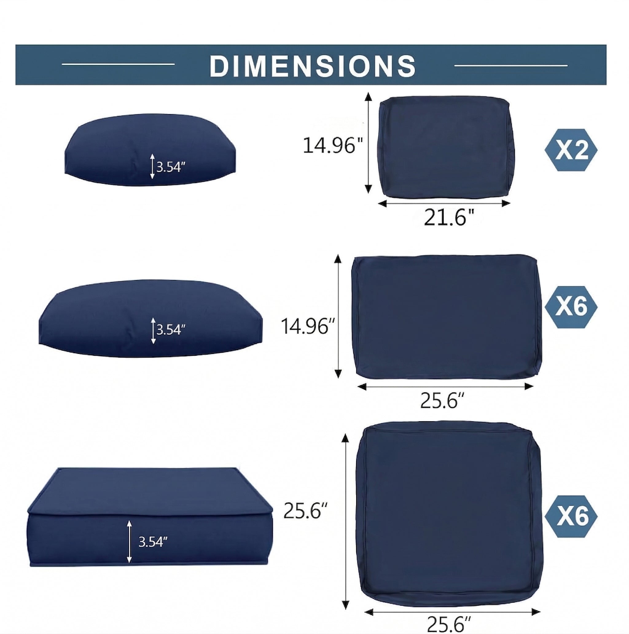 Outdoor Cushions for Patio Furniture Replacement - Navy Blue