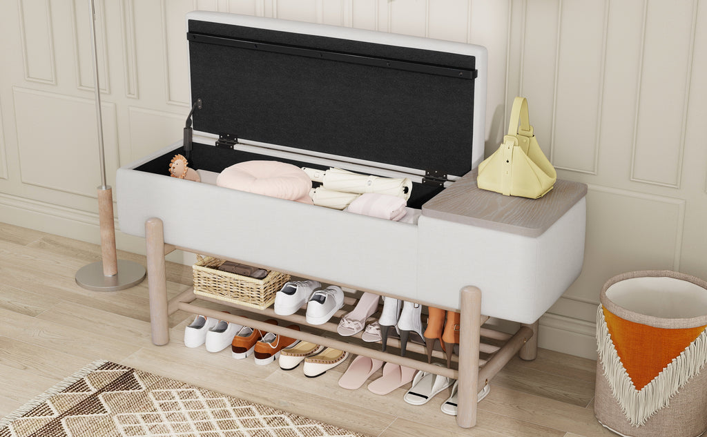 TREXM Farmhouse Upholstered Storage Bench