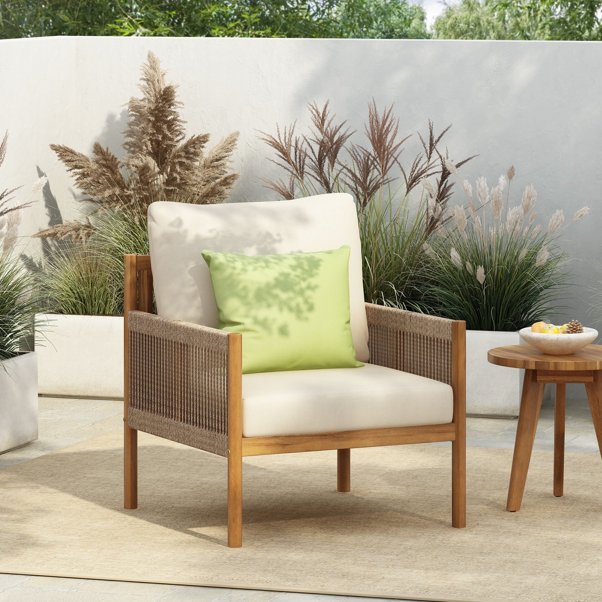 Modern Outdoor Woven Lounge Chair with Solid Wood Frame - Teak