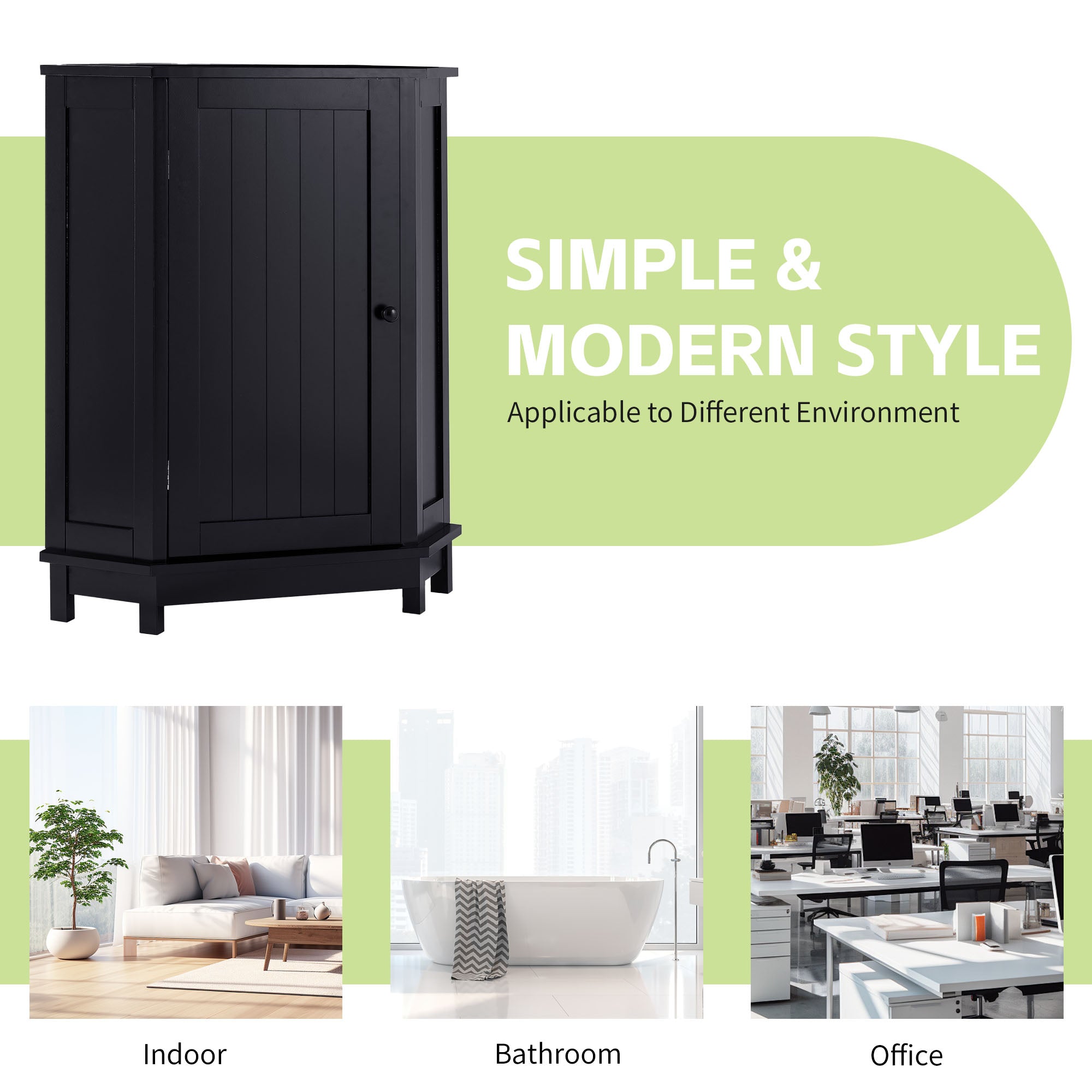 Black Triangle Corner Bathroom Cabinet with Adjustable Shelf