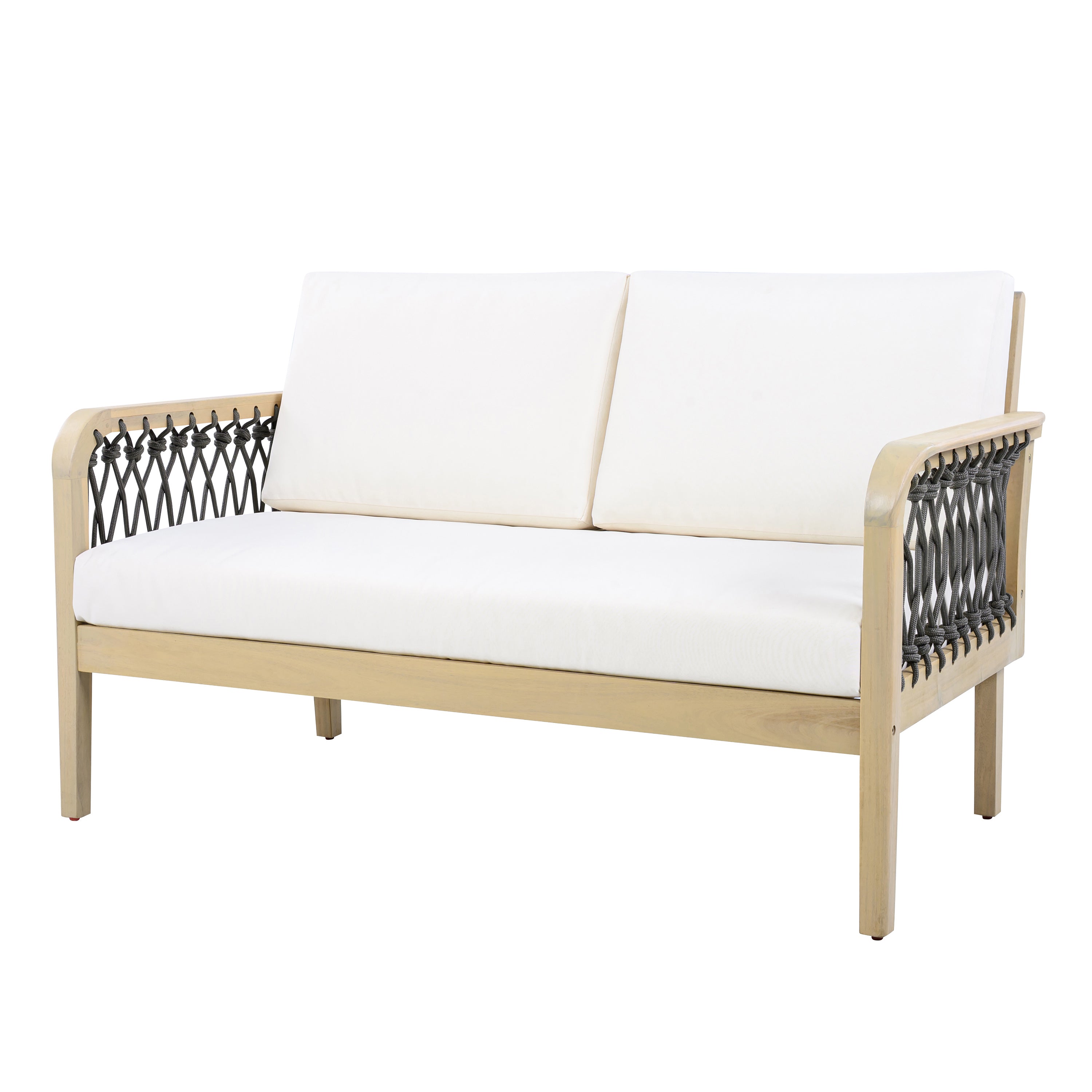 Outdoor Acacia Wood Loveseat & Coffee Table Set with Handwoven Rope