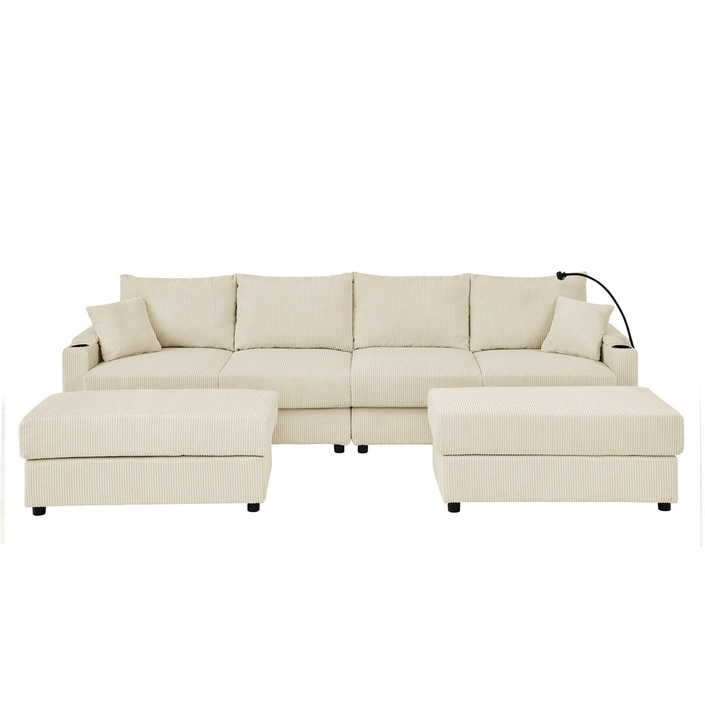 U-Shaped Couch with Storage and 2 Ottomans