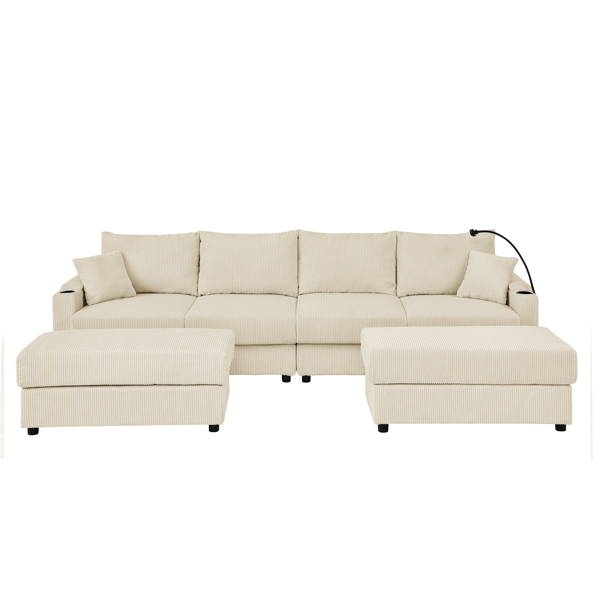 U-Shaped Couch with Storage and 2 Ottomans
