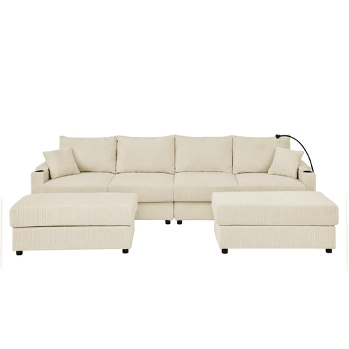 U-Shaped Couch with Storage and 2 Ottomans