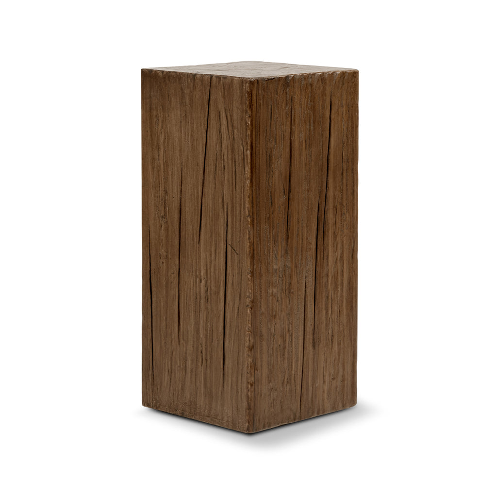 Umber Solid Reclaimed Pine Wood Side Table, 25.5-Inch, Brown