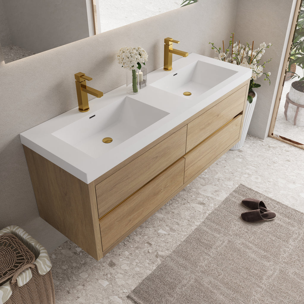 60" Wall-Mounted Bathroom Vanity with Double Sinks