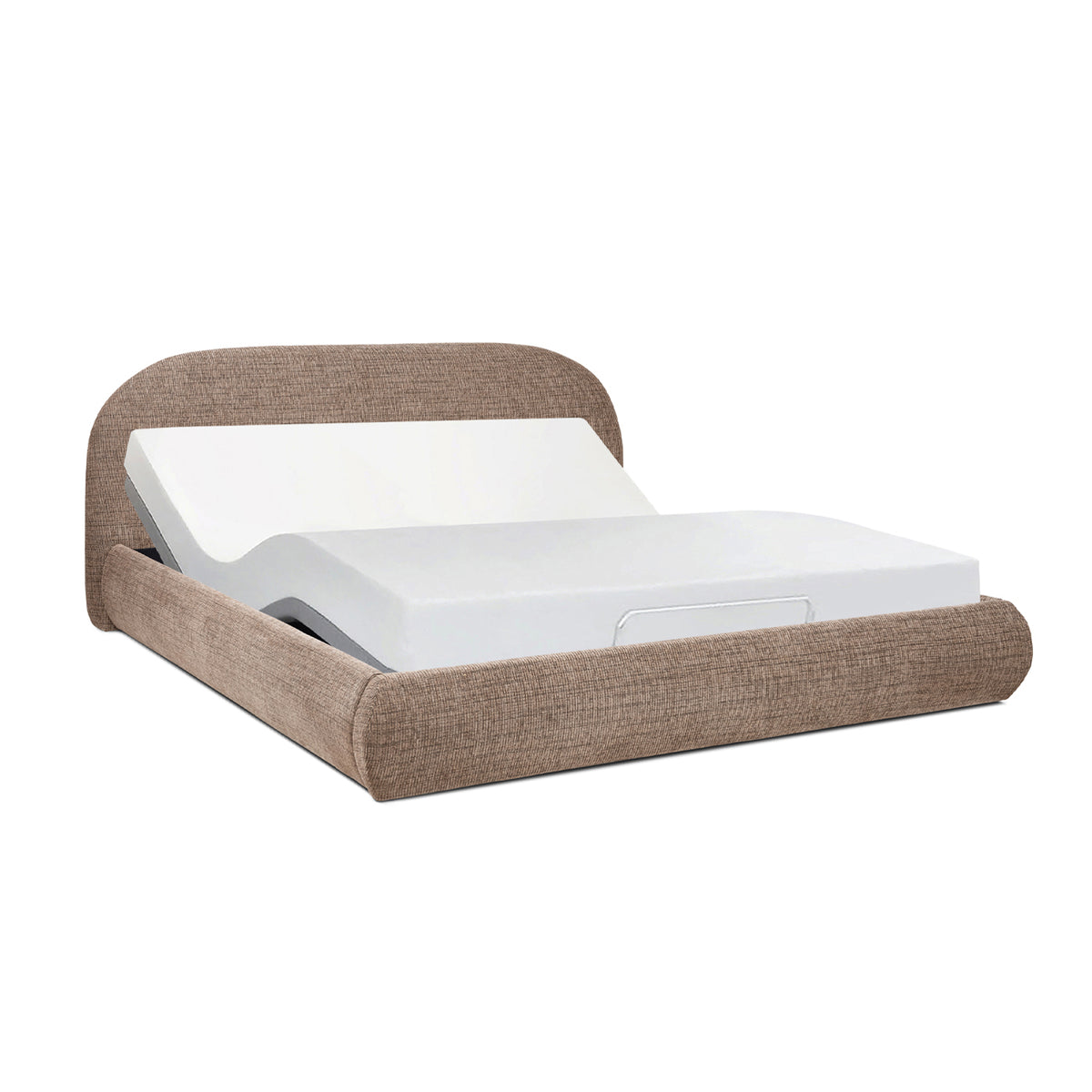 Archie Puffy Grounded Upholstered Platform Bed, King, Taupe