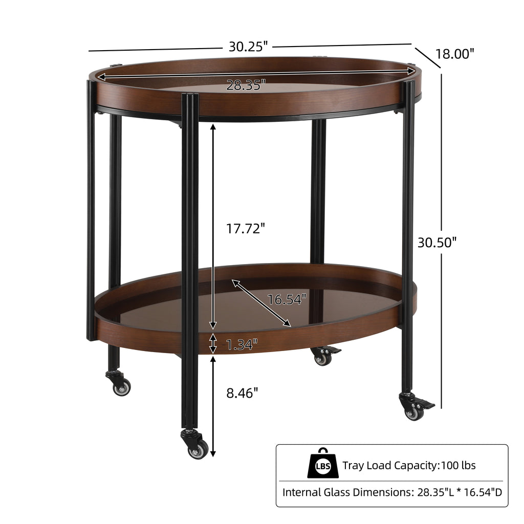 Oval 2 Shelf Dark Kitchen Cart