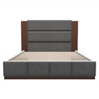 Upholstered Platform Bed Frame With Extended Wood Headboard