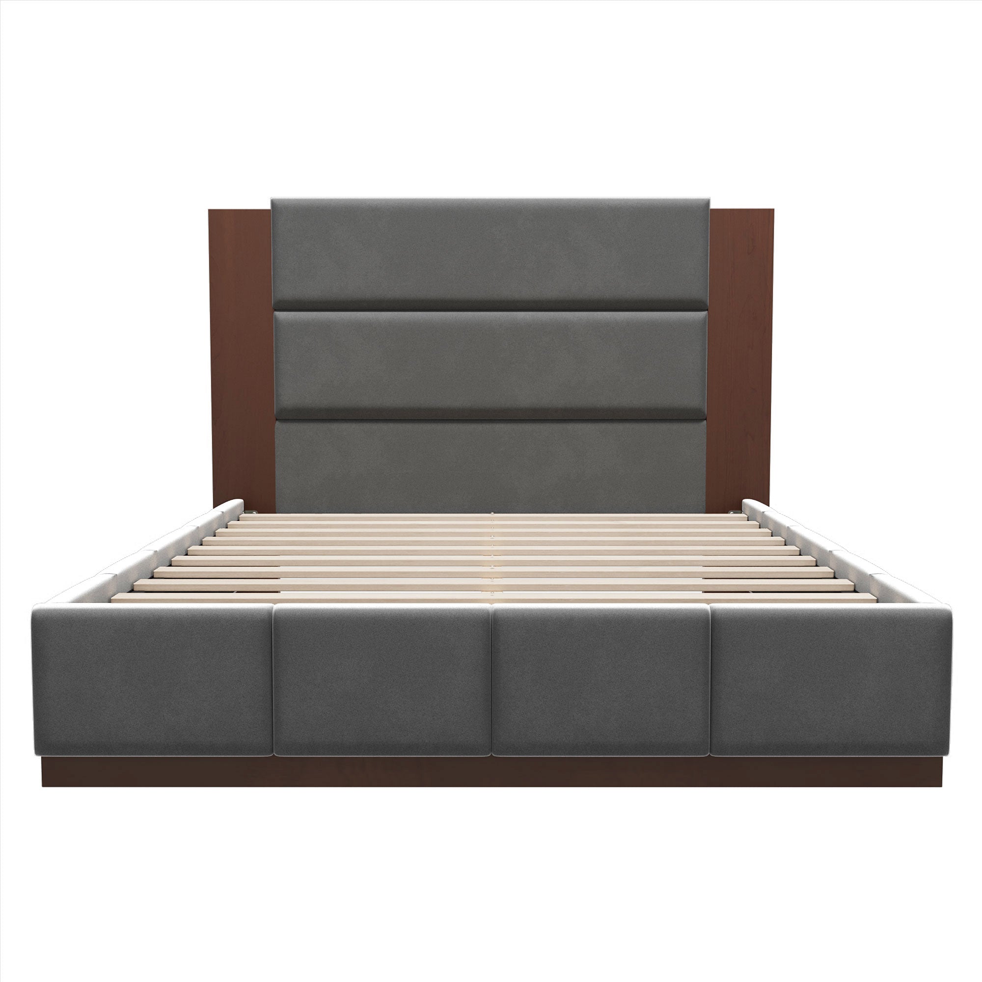 Upholstered Platform Bed Frame With Extended Wood Headboard