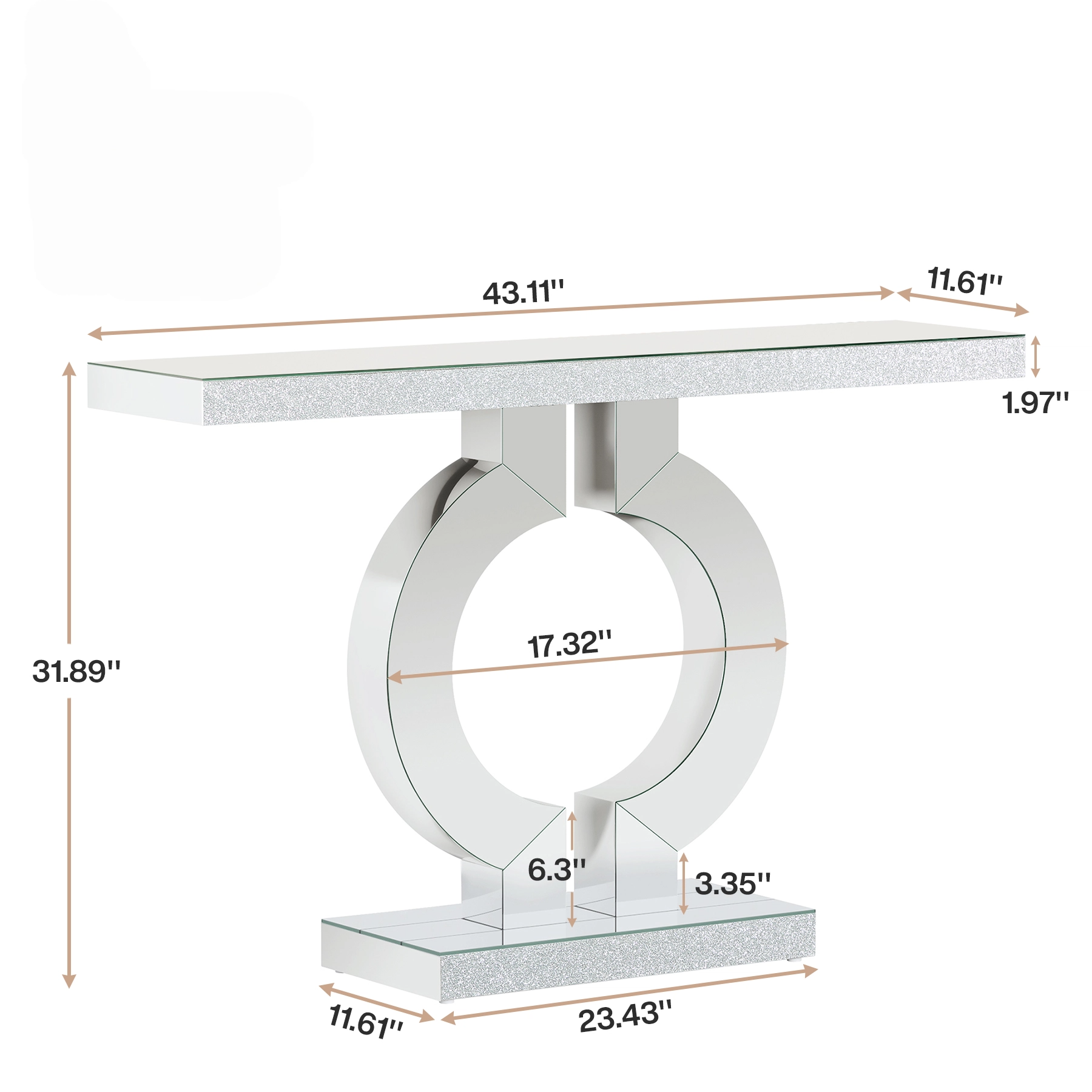 43" Modern Mirrored Console Table with O-Shaped Base