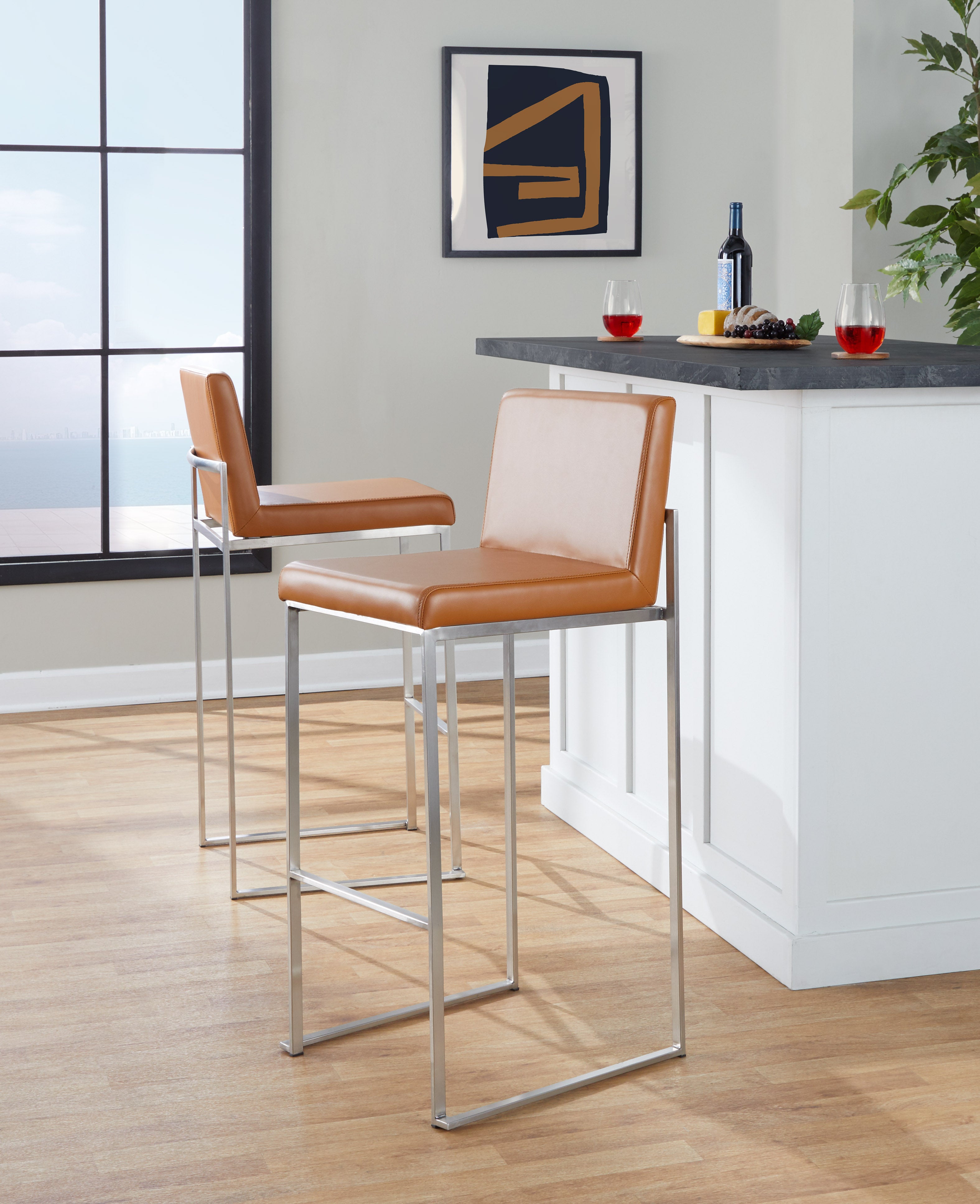 30" Contemporary High Back Barstool Set of 2