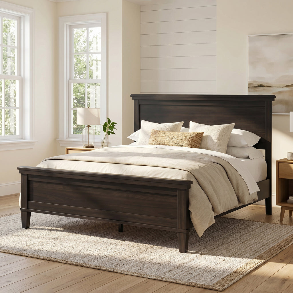 Mid-Century Modern Wood Platform Bed - Queen Size