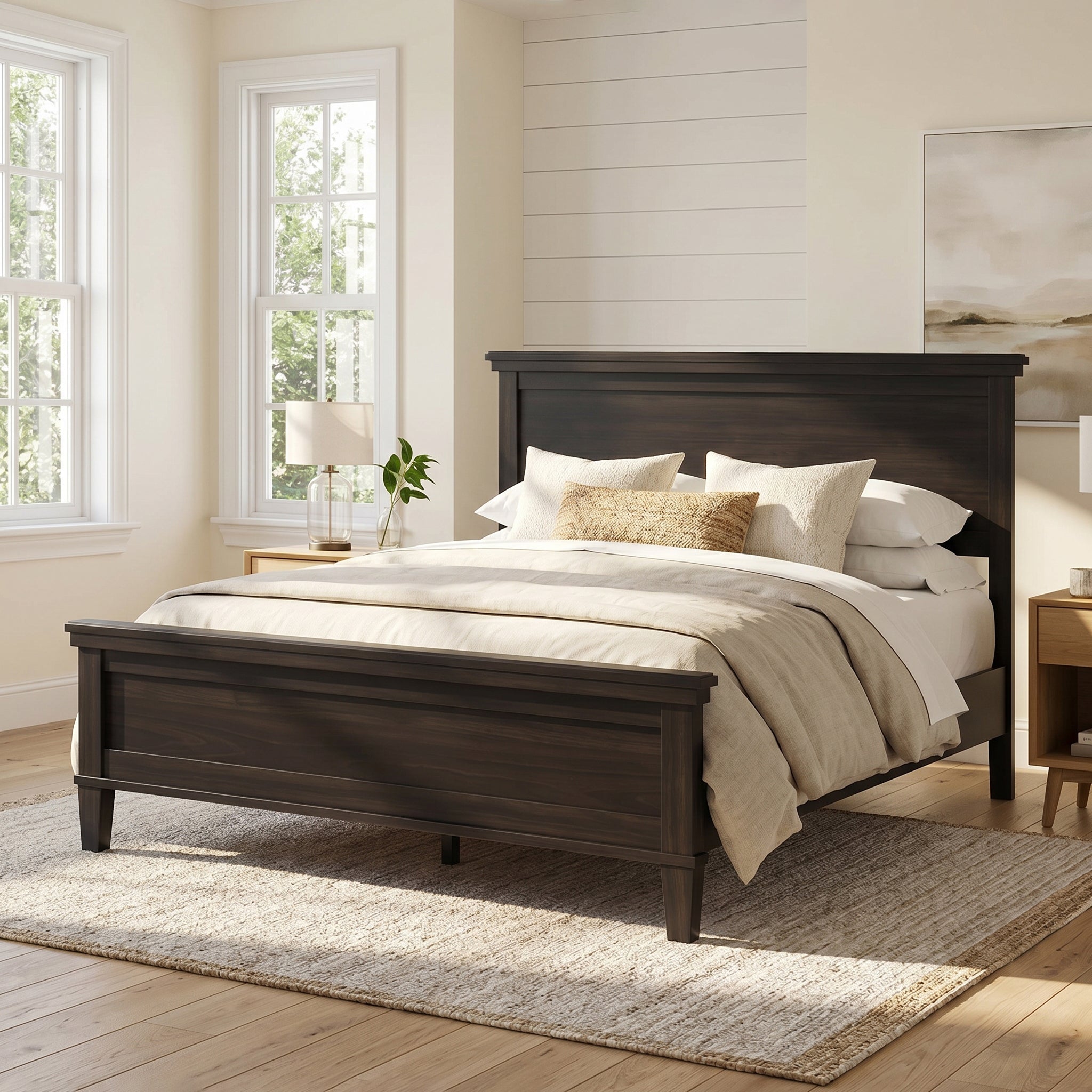 Mid-Century Modern Wood Platform Bed - Queen Size