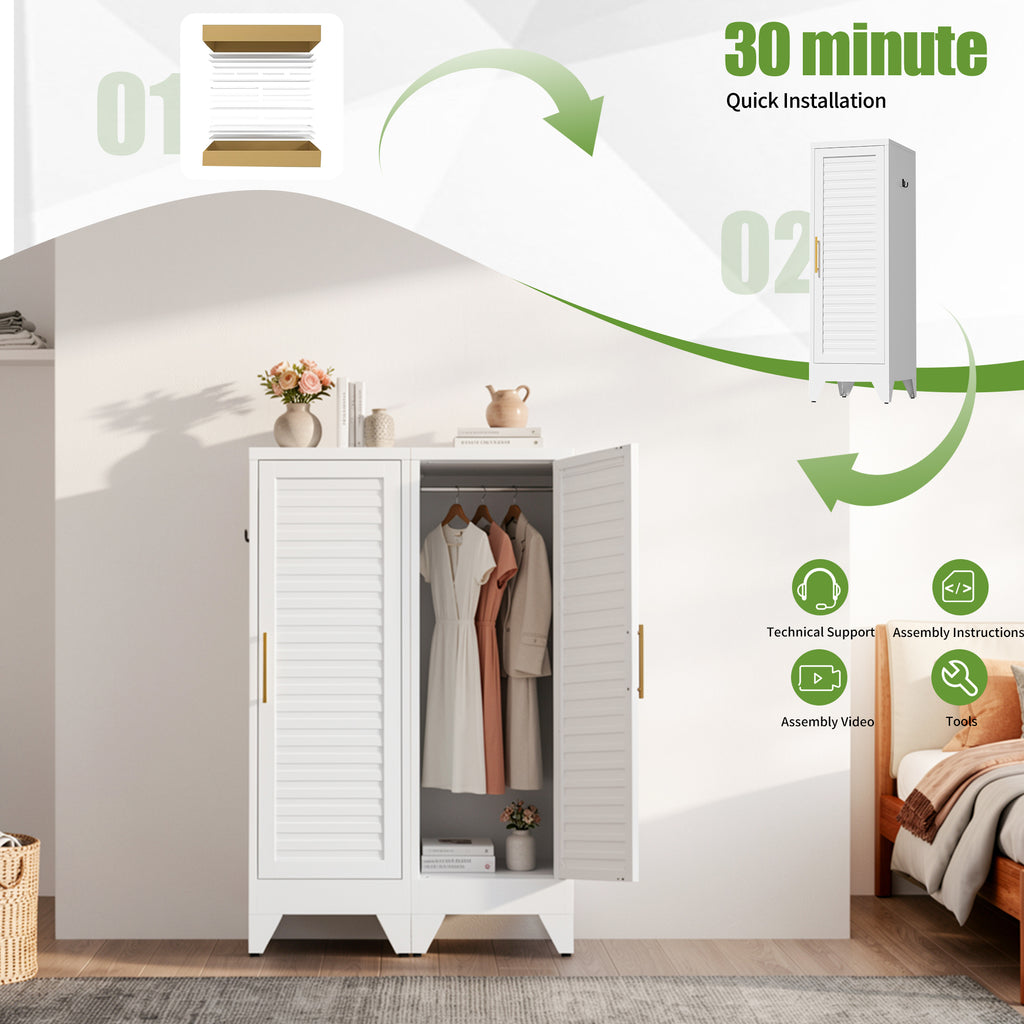 Narrow Metal Storage Closet with Single Louvered Door